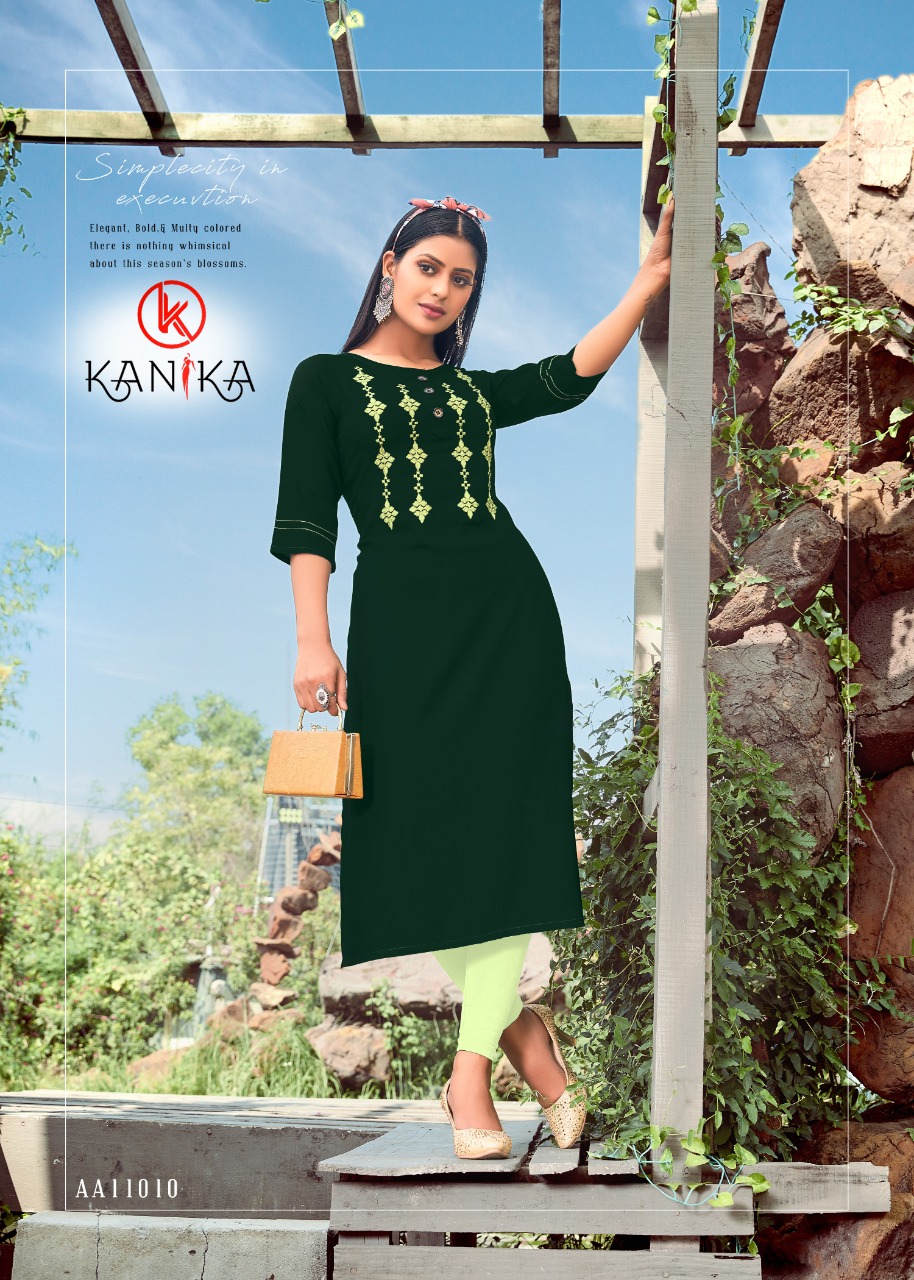 Kanika Aastha Rayon Embroidery Traditional Kurtis Catalog Wholesale Price Surat