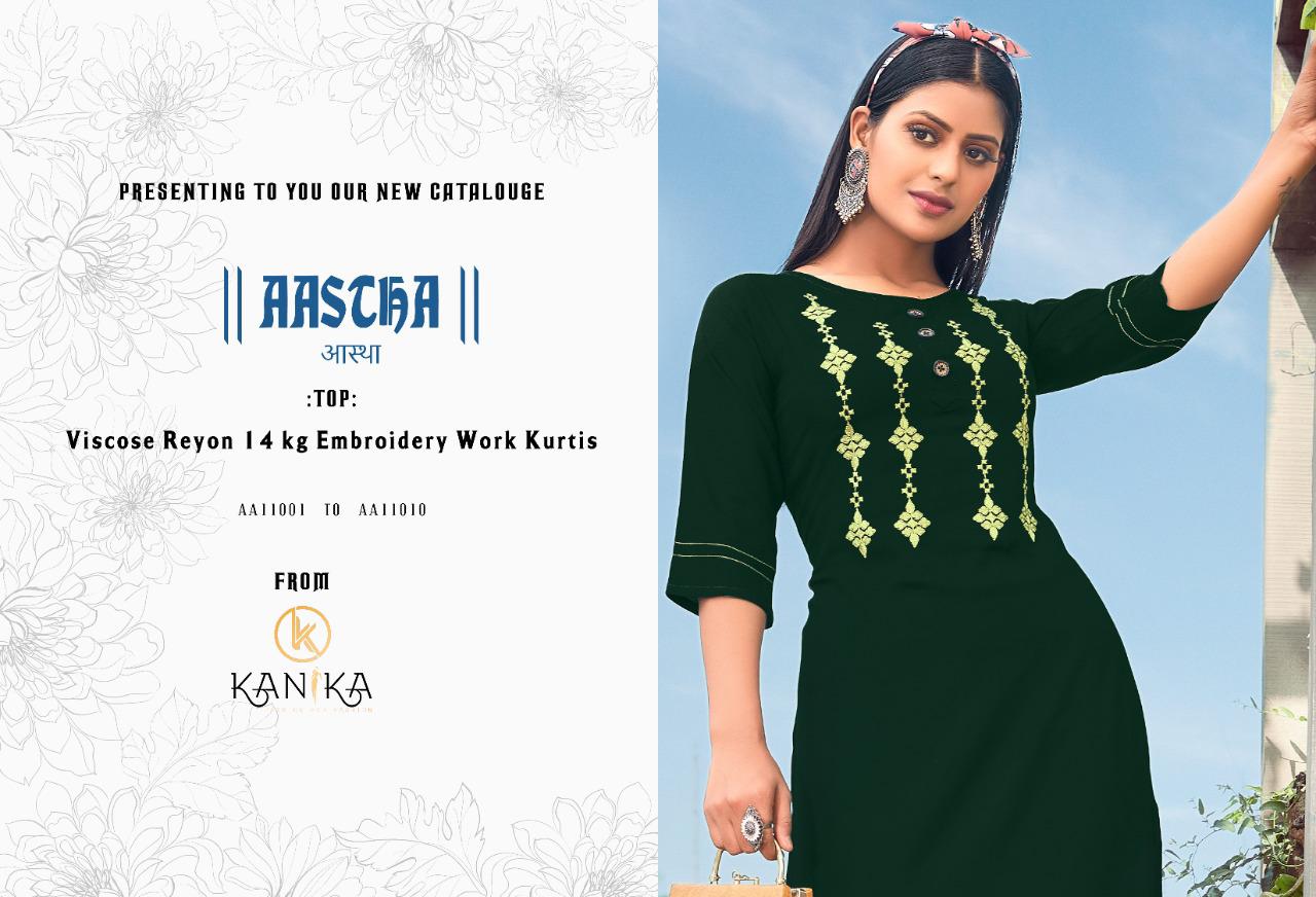 Kanika Aastha Rayon Embroidery Traditional Kurtis Catalog Wholesale Price Surat
