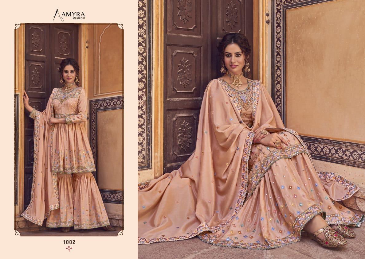 Amyra Designer Riwaz 1001-1004 Series Heavy Chinon Embroidery Party Wear Suits Collection Wholesale Price