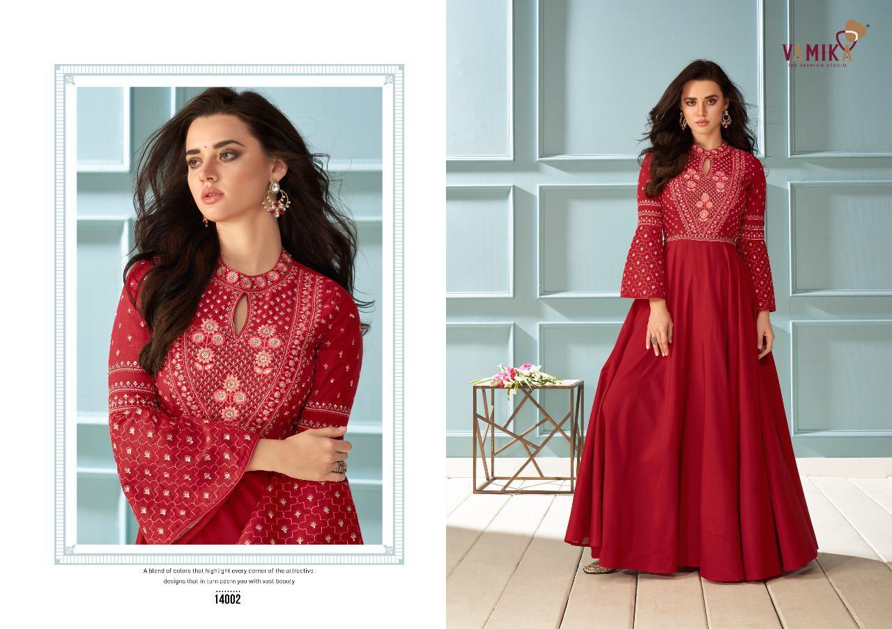 Vaamika Amorina Vol 6 Muslin Silk Embroidery Designer Party Wear Long Gown Collection Wholesale Price
