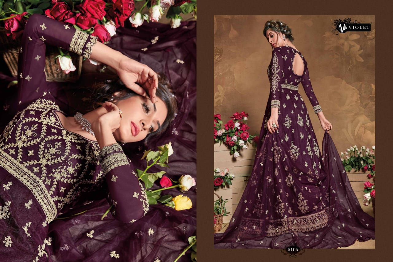 Swagat Violet 5101-5109 Series Butter Fly Party Wear Long Gown Collection Wholesale Price Surat