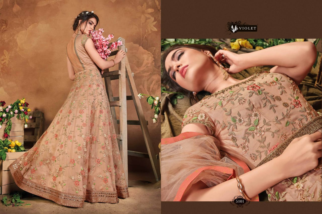 Swagat Violet 5101-5109 Series Butter Fly Party Wear Long Gown Collection Wholesale Price Surat