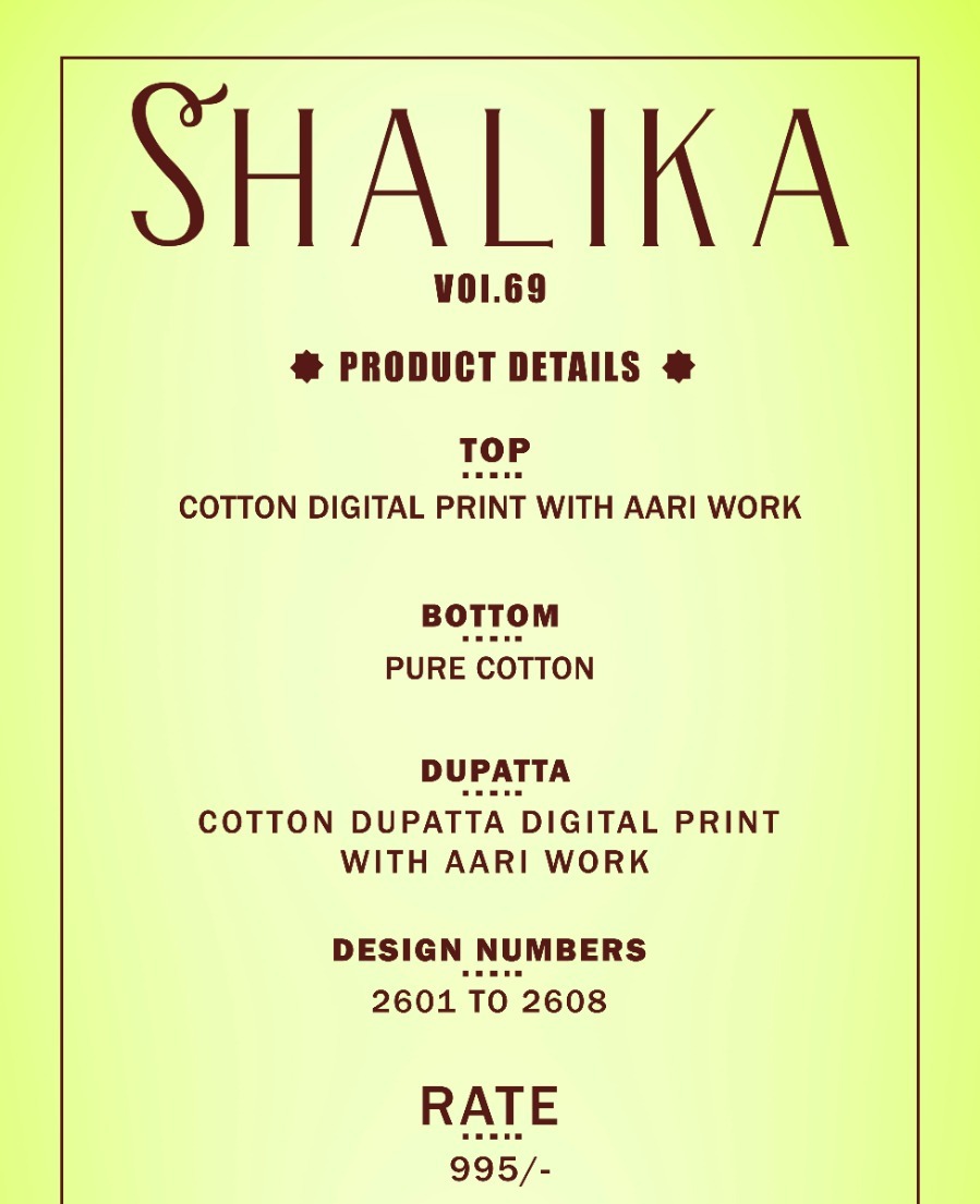 Shalika Fashion Shalika Vol 69 Cotton Fancy Punjabi Suits Collection Wholesale Price
