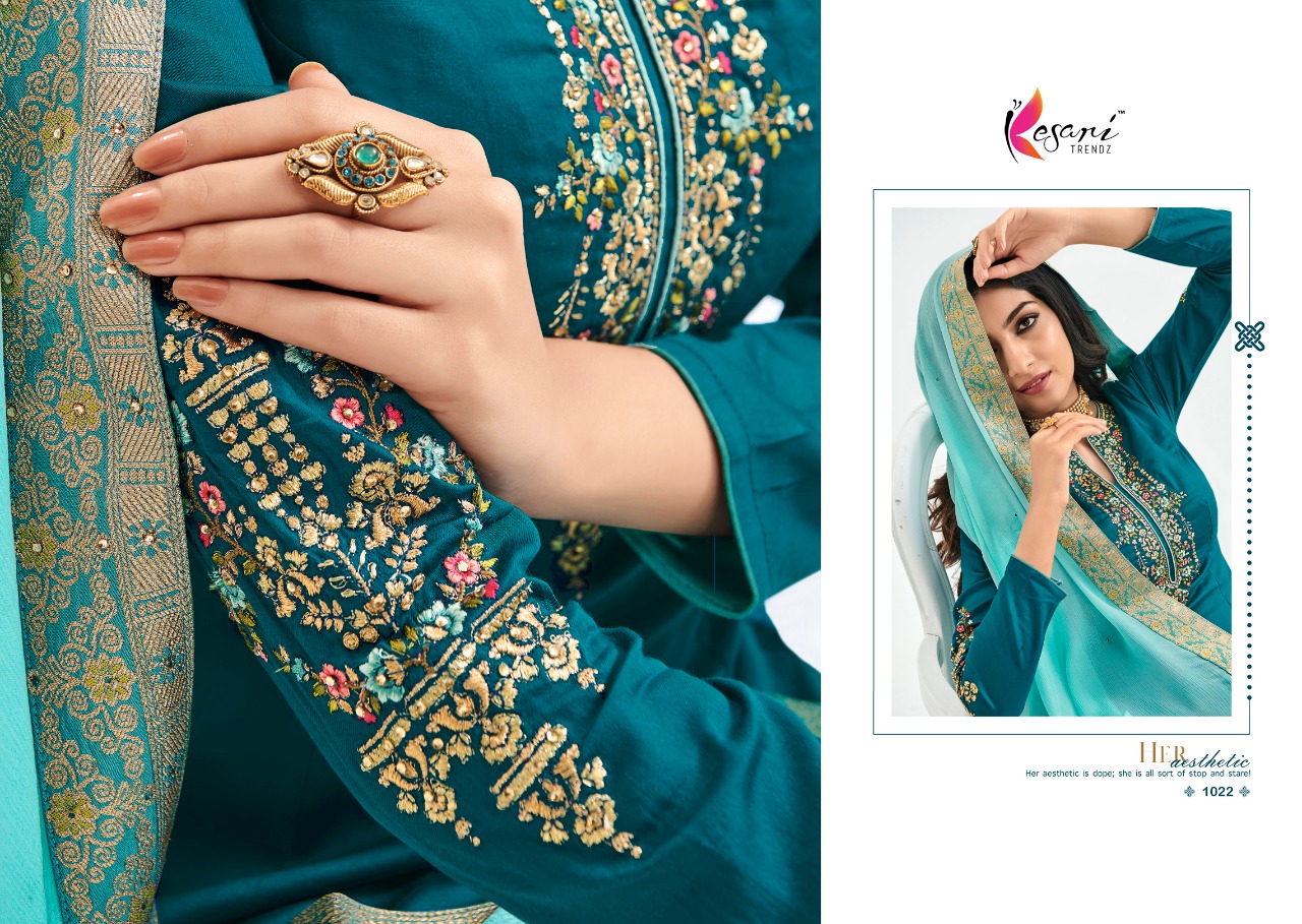 Kesari Trendz Rajoo Vol 1 Heavy Jam Silk Embroidery Work Suits Collection Wholesale Price Surat