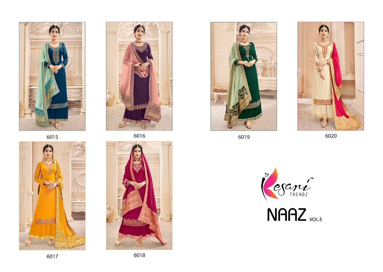 Kesari Trendz Naaz Vol 3 Salwar Kameez Georgette Fancy Embroidered Suits Collection Surat