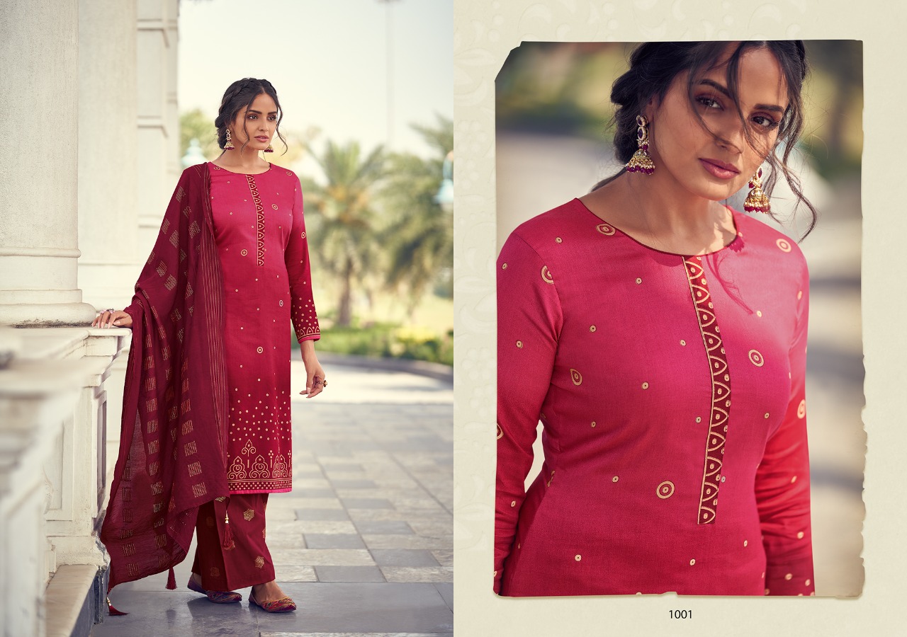 Sweety Fashion Soneri Cotton Satin Fancy Look Punjabi Salwar Suits Collection Wholesale Price