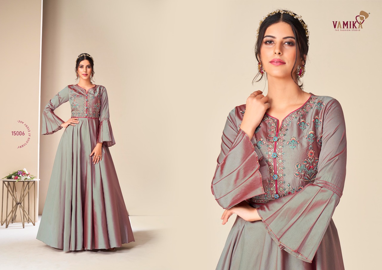 Vamika Rang Mahal 15001-15008 Series Party Wear Long Crape Gown Collection