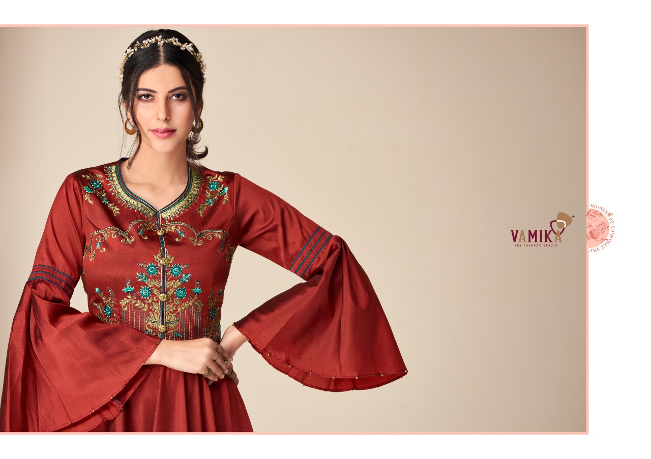 Vamika Rang Mahal 15001-15008 Series Party Wear Long Crape Gown Collection