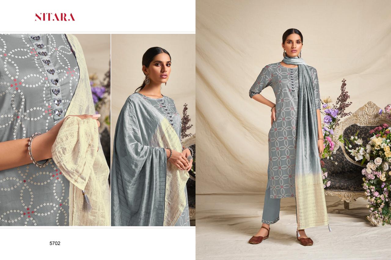 Nitara Bandhej Pure Cotton Designer Look Kurtis With Bottom Dupatta Set Wholesale Dealer Surat