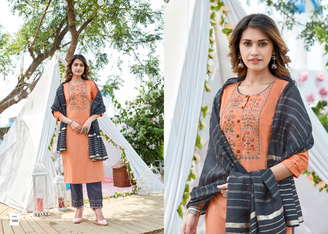 Amaaya Garment Frill Fancy Cotton Designer Kurtis With Bottom Dupatta Set Wholesale Price