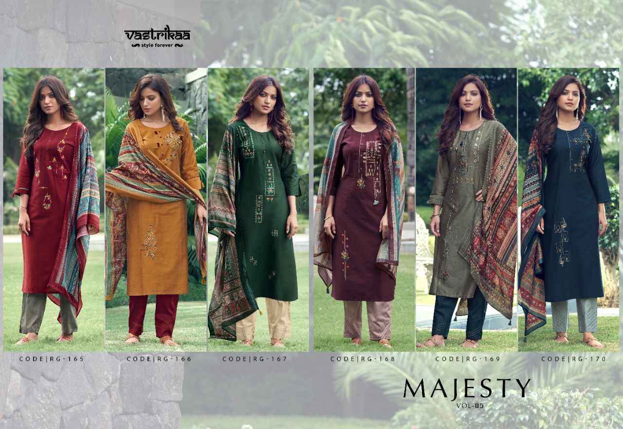 Vastrikaa Majesty Vol 5 Chanderi Silk Kurtis Bottom Dupatta Set Wholesale Price Surat