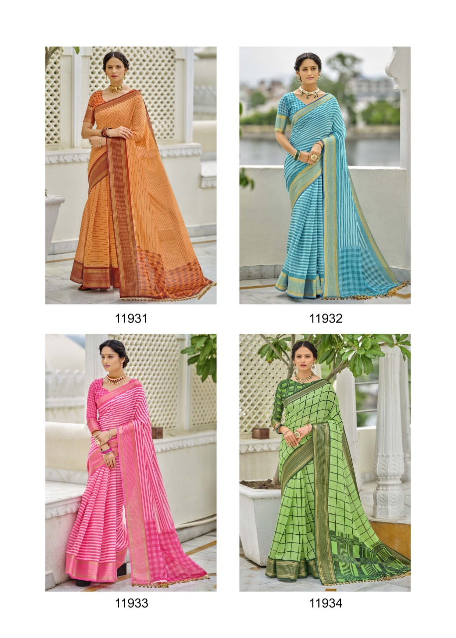 Triveni Presents Wings Cotton Linen Printed Sarees Catalogue Whoolesale Price