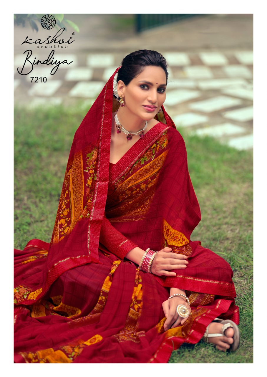 Kashvi Creation Bindiya Catalogue Georgette Fancy Printed Sarees Collection Wholesale Price
