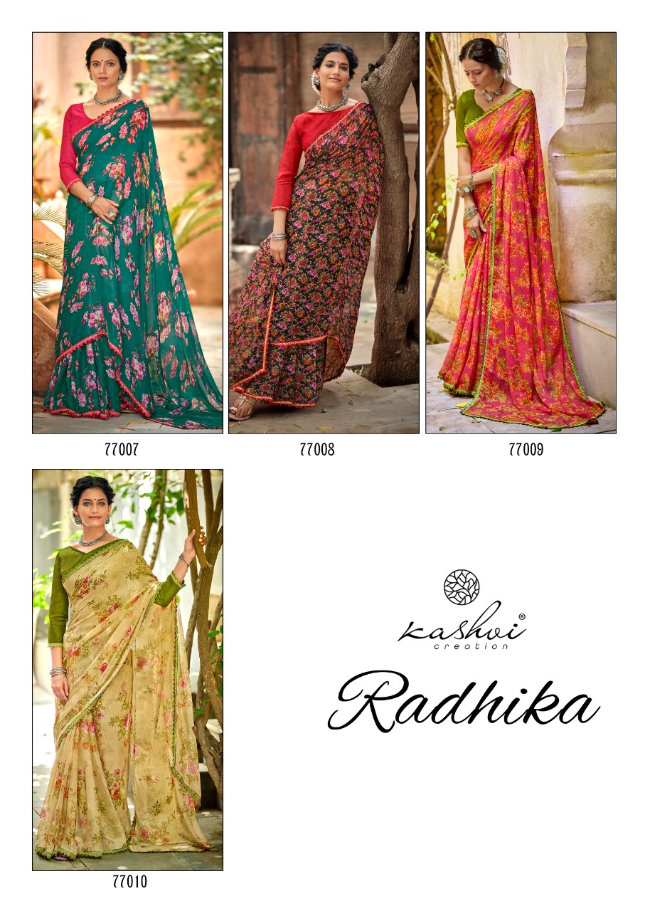 Radika Kashvi 77001-77010 Series Chiffon Sarees Best Price Wholesale Dealer Online