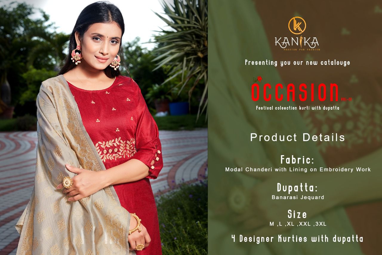 Kanika Occasion Vol 1 Festive Wear Kurtis With Dupatta Set Wholesale Price
