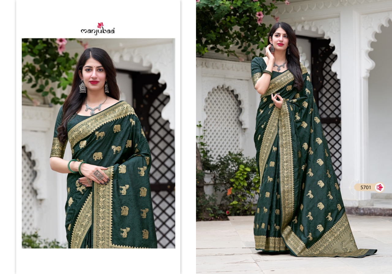 Manjubaa Mahaganga Sik 5701-5708 Series Designer Exclusive Sarees Collection Wholesale Price Surat Dealer