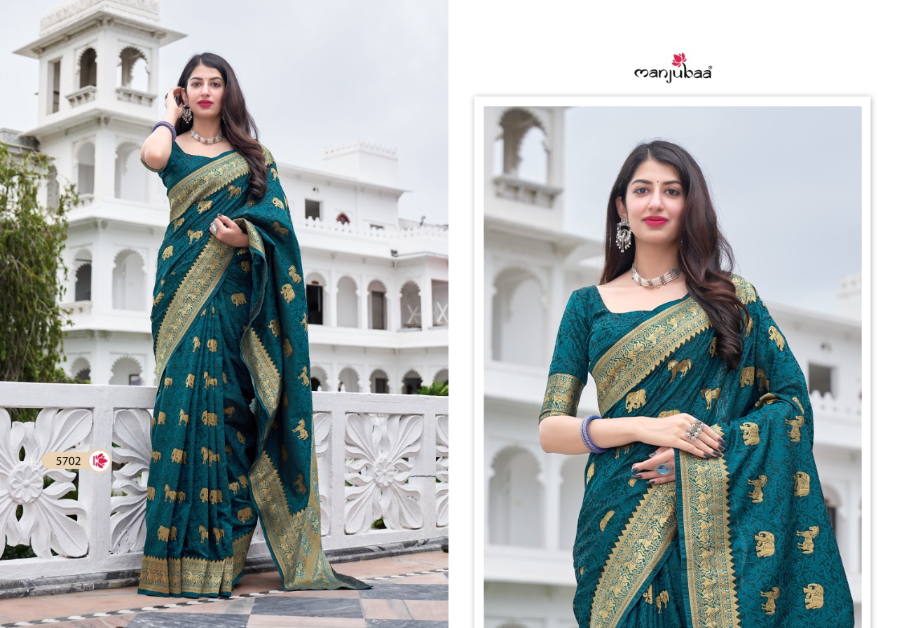 Manjubaa Mahaganga Sik 5701-5708 Series Designer Exclusive Sarees Collection Wholesale Price Surat Dealer