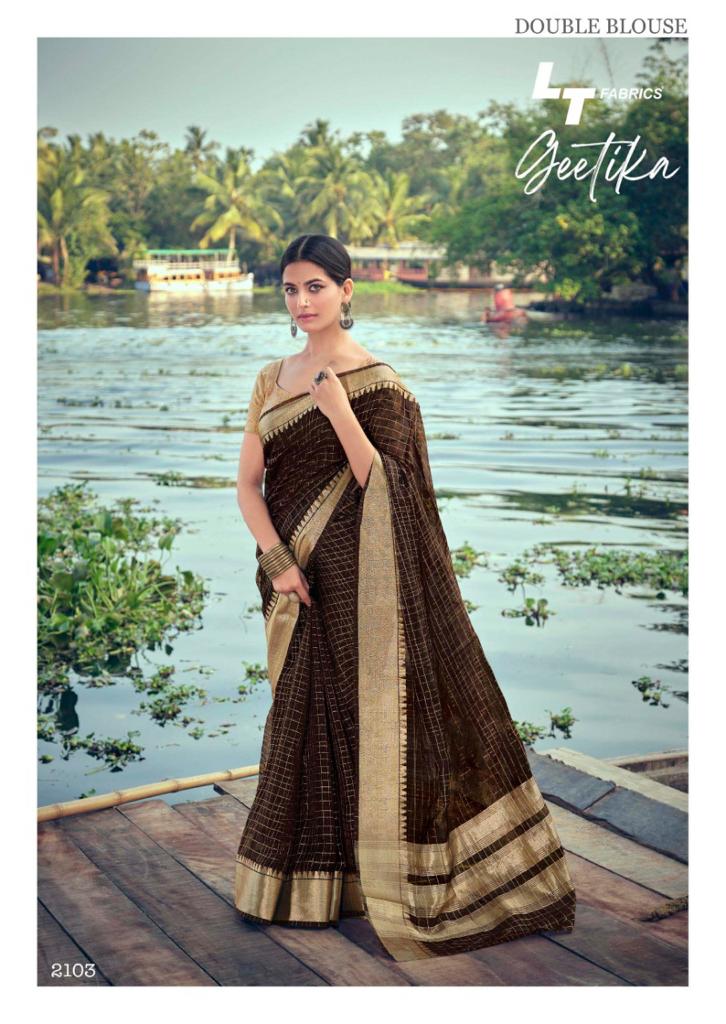 Lt Fabrics Geetika Kora Silk Designer Sarees Catalogue Wholesale Supplier Surat