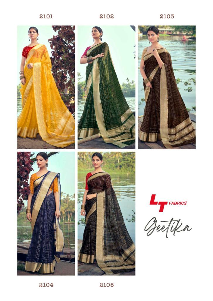 Lt Fabrics Geetika Kora Silk Designer Sarees Catalogue Wholesale Supplier Surat