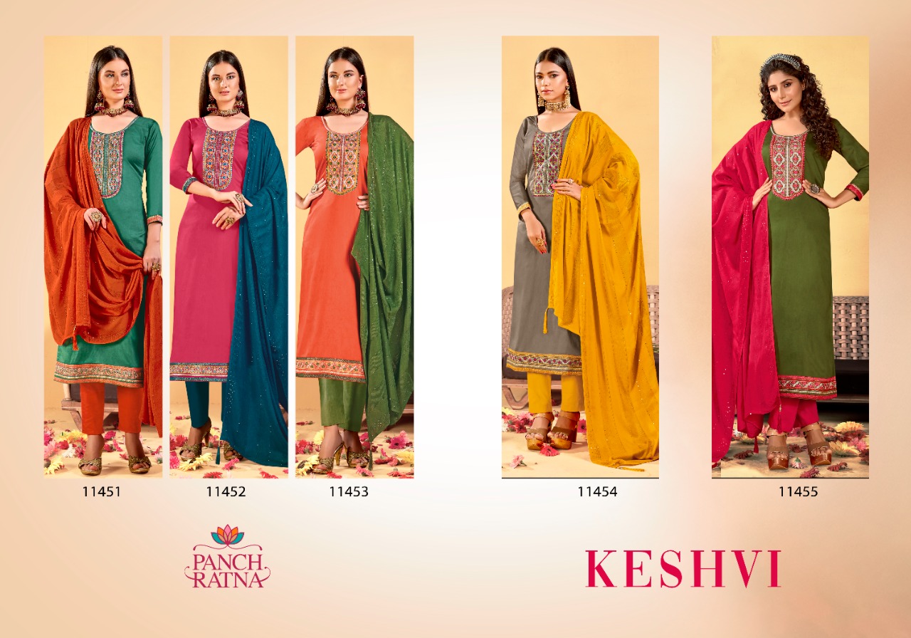 Panch Ratna Keshvi Jam Silk Salwar Kameez Catalogue Wholesale Price