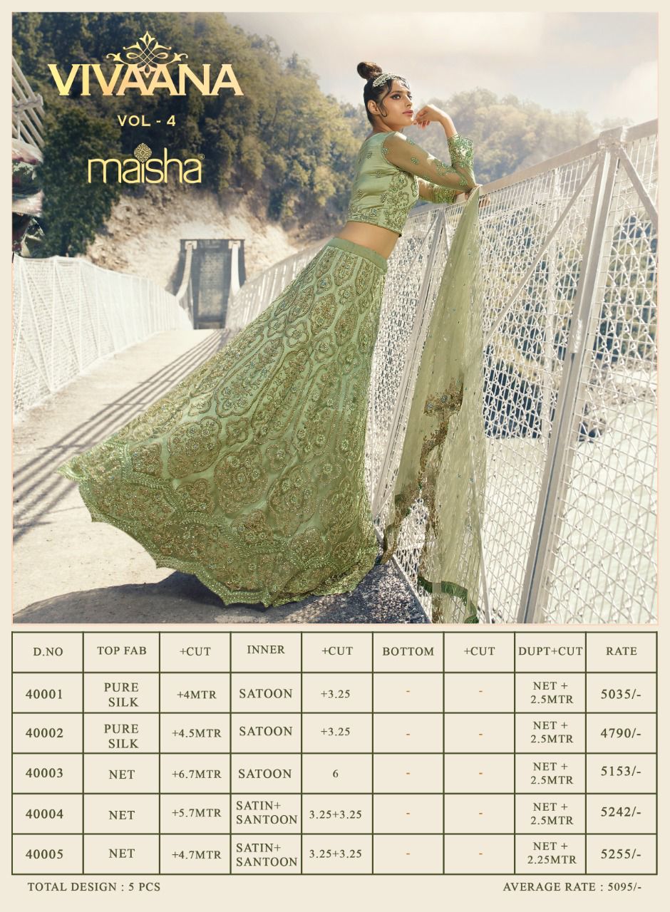 Maisha Vivaana Vol 4 400001-400005 Series Party Wear Lehenga Collection Wholesale Price
