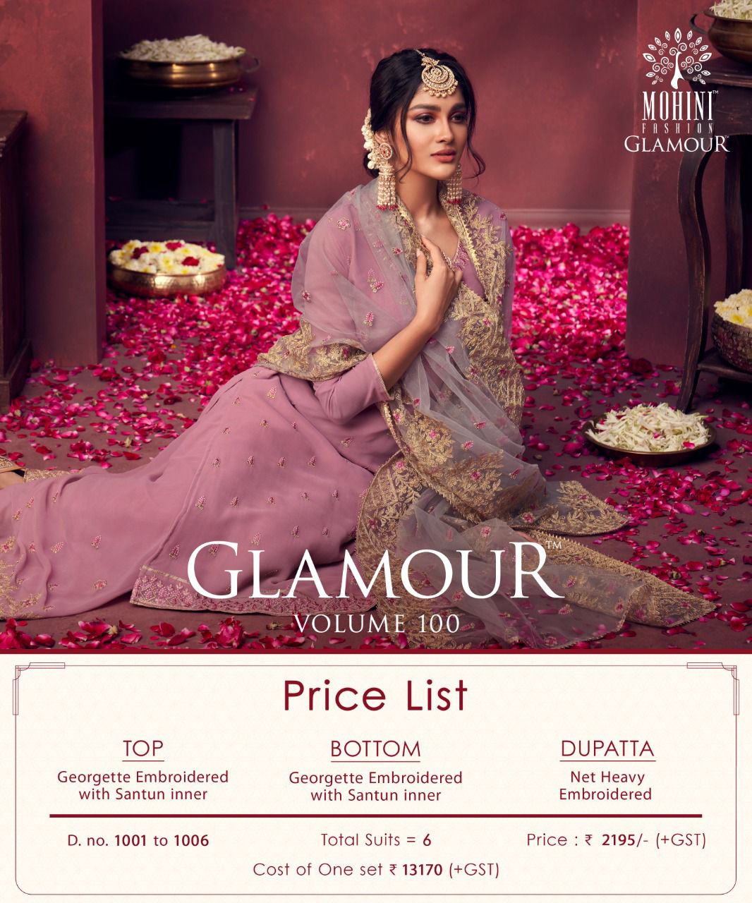Mohini Fashion Glamour Vol 100 1001-1006 Diwali Festival Designer Suits Collection Wholesale Price