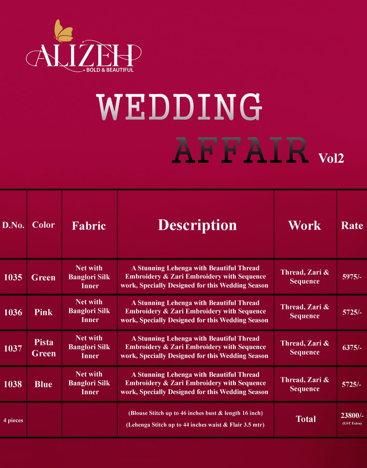 Alizeh Wedding Affair Vol 2 1035-1035 Series Designer Wedding Lehenga Collection Wholesale Price