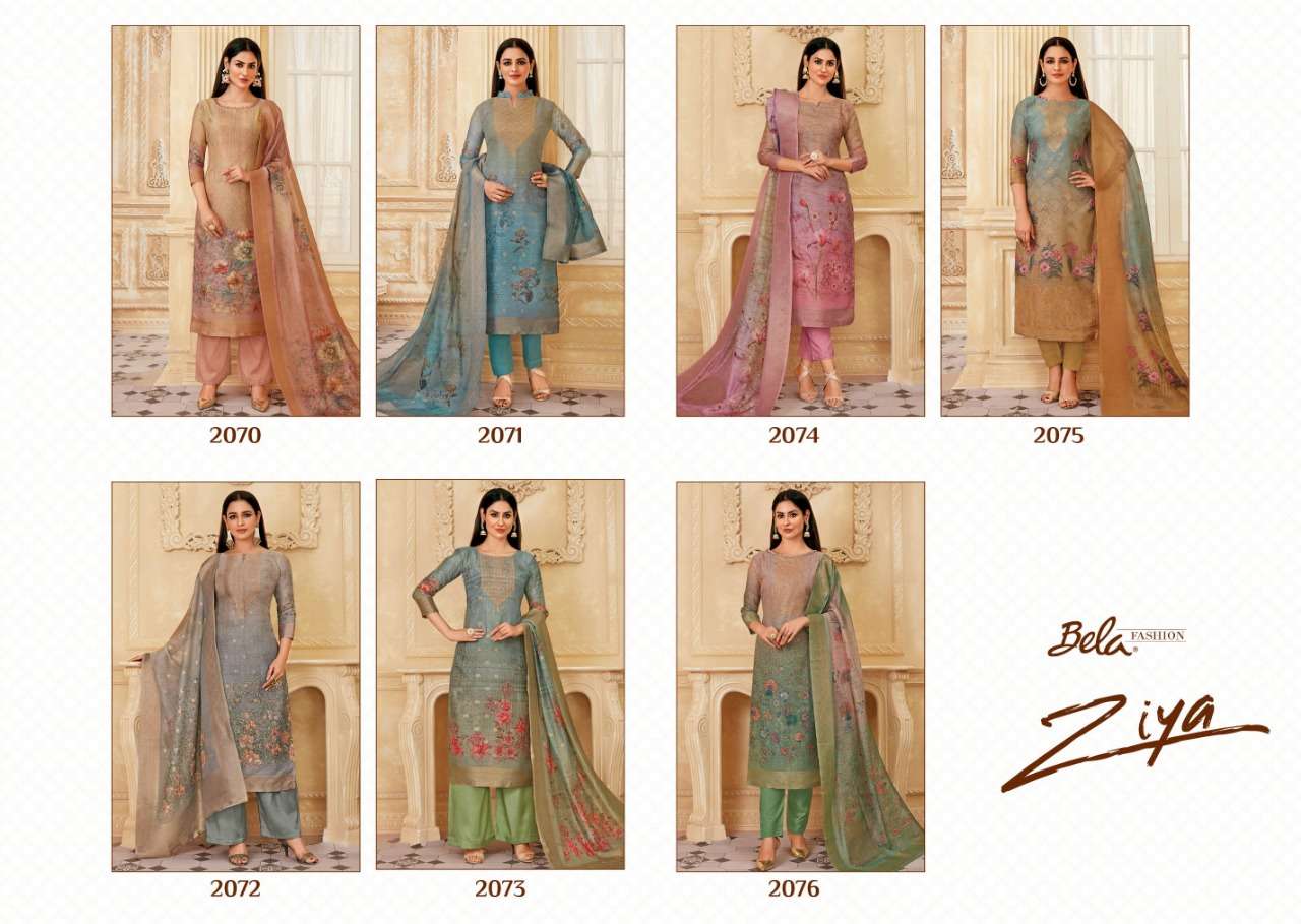 bela fashion ziya 2070-2076 series festive designer suits catalogue collection 2021