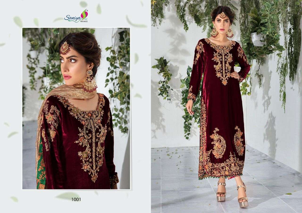 Saniya trendz maira-B velvet collection vol 1 1001-1002 series exclusive designer suits catalogue collection 2021