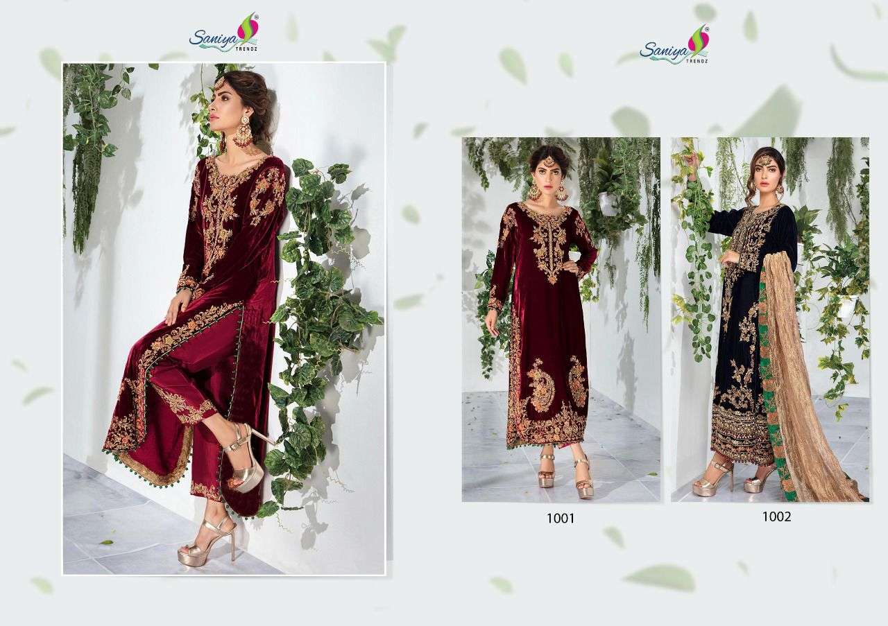 Saniya trendz maira-B velvet collection vol 1 1001-1002 series exclusive designer suits catalogue collection 2021