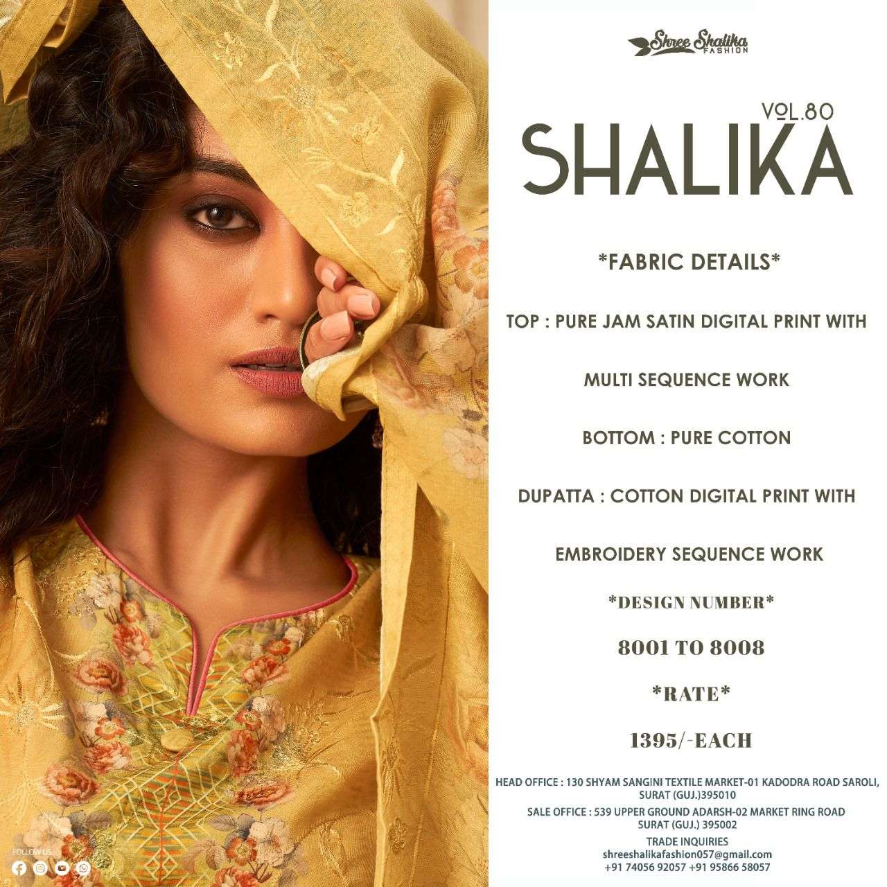 Shree Shalika Fashion vol 80 jam satin designer salwar kameez surat