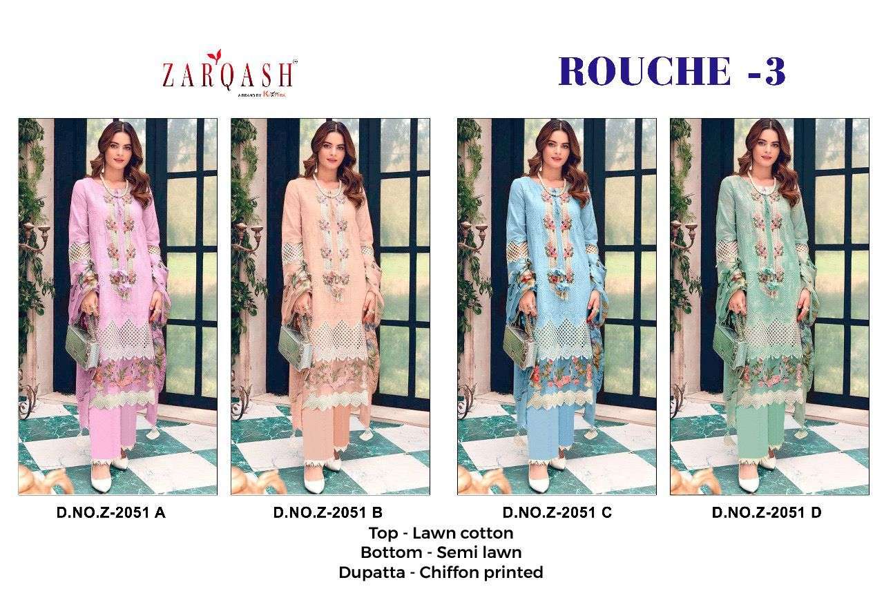 zarqash rouche vol 3 stylish designer suits catalogue wholesale price surat