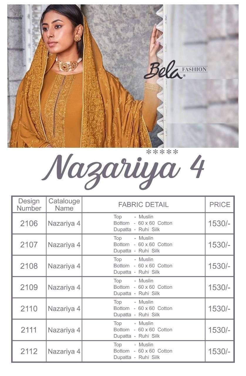 bela fashion nazariya vol 4 exclusive designer suits catalogue wholesale price surat