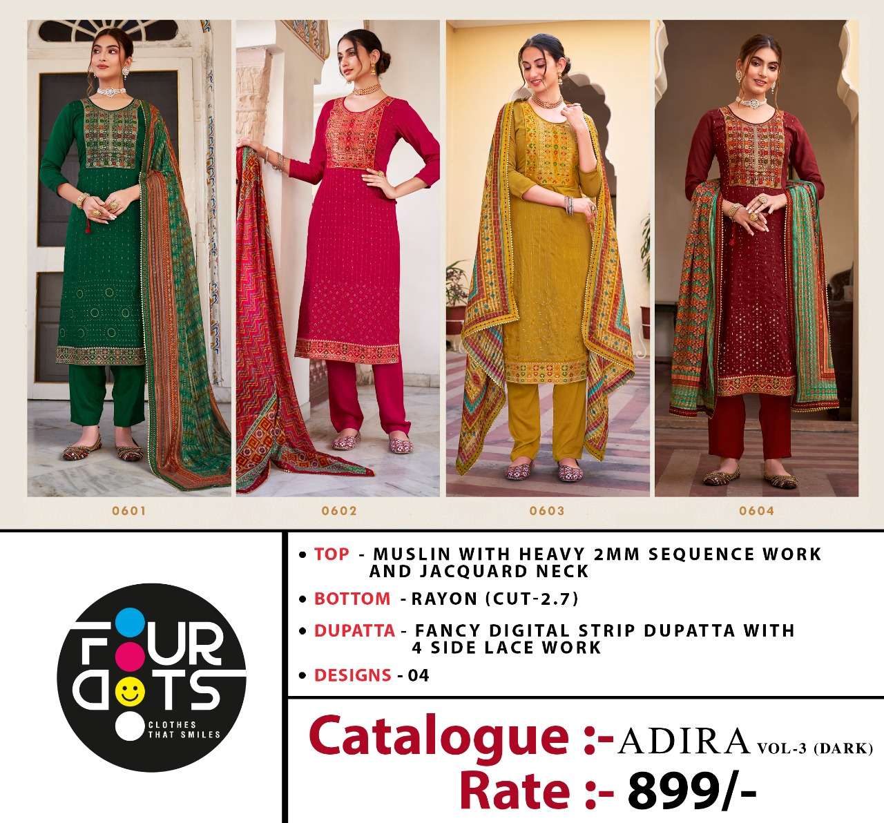 four dots adira vol 3 0601-0604 series stylish designer suits catalogue collection 2021