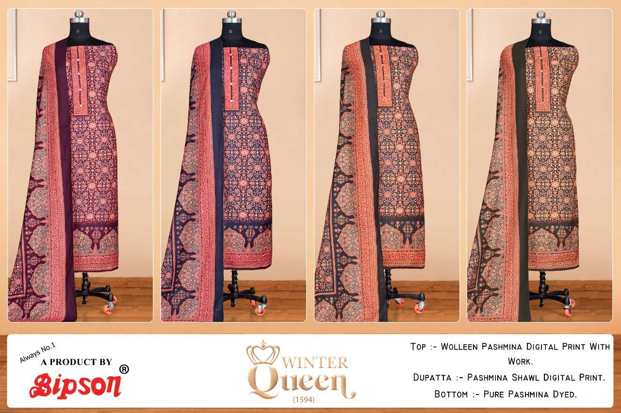 bipson winter queen 1594 pahsmina designer dress material collection surat