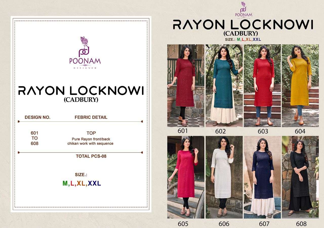 poonam designer rayon lucknowi fancy look kurtis collection wholesale price