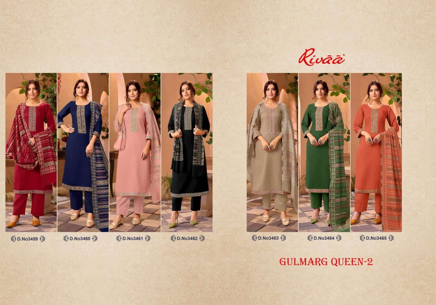rivaa gulmarg queen vol 2 3459-3465 pashmina exclusive designer suits catalogue surat market