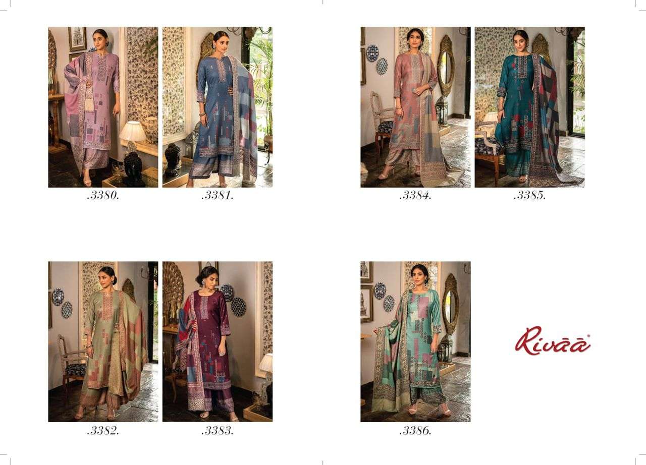rivaa sharvila 3380-3386 pashmina exclusive designer suits catalogue wholesaler surat
