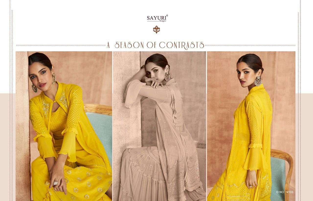sayuri designer attires 9101-9104 series jacket style designer salwar suits wholesale price surat
