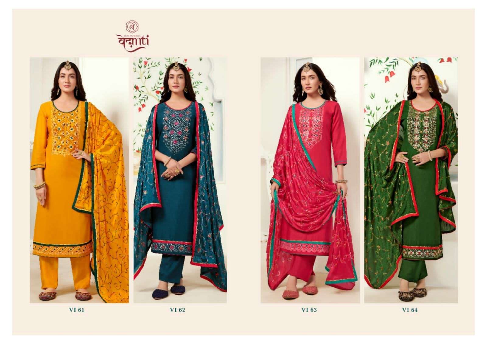 vedanti tanuja 61-64 series stylish designer suits catalogue online supplier surat
