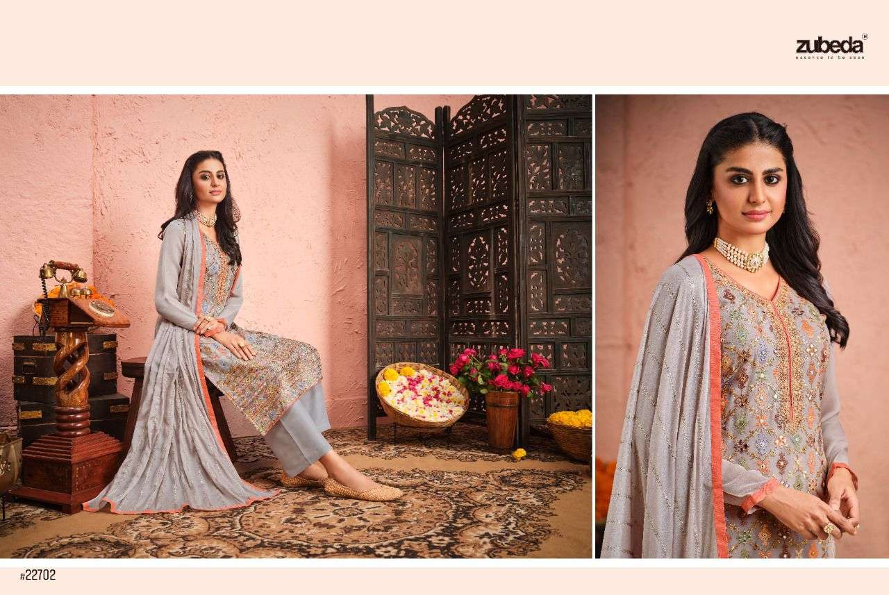 zubeda raks 22701-22704 series beautiful party wear salwar kameez online wholesale supplier surat