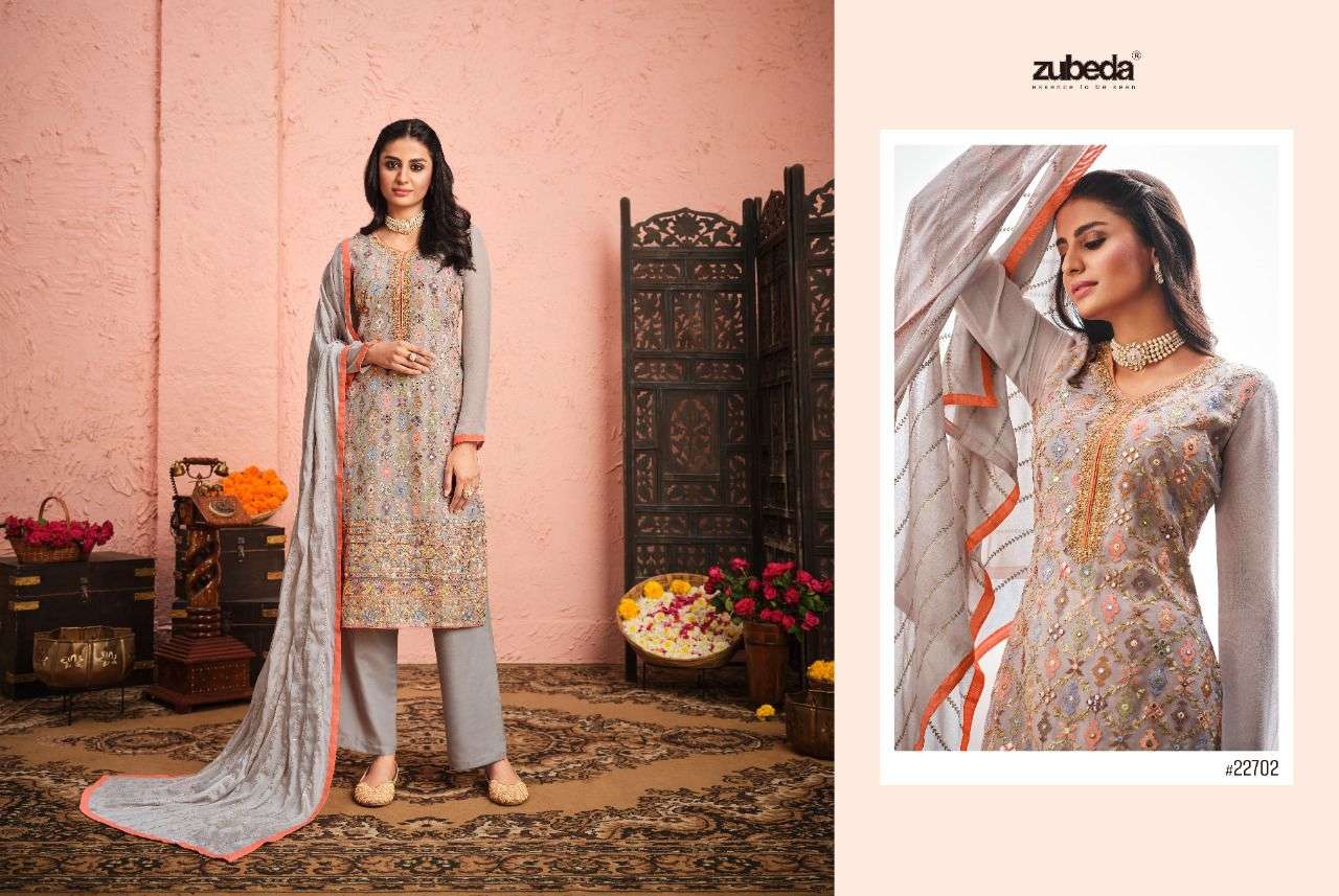 zubeda raks 22701-22704 series beautiful party wear salwar kameez online wholesale supplier surat