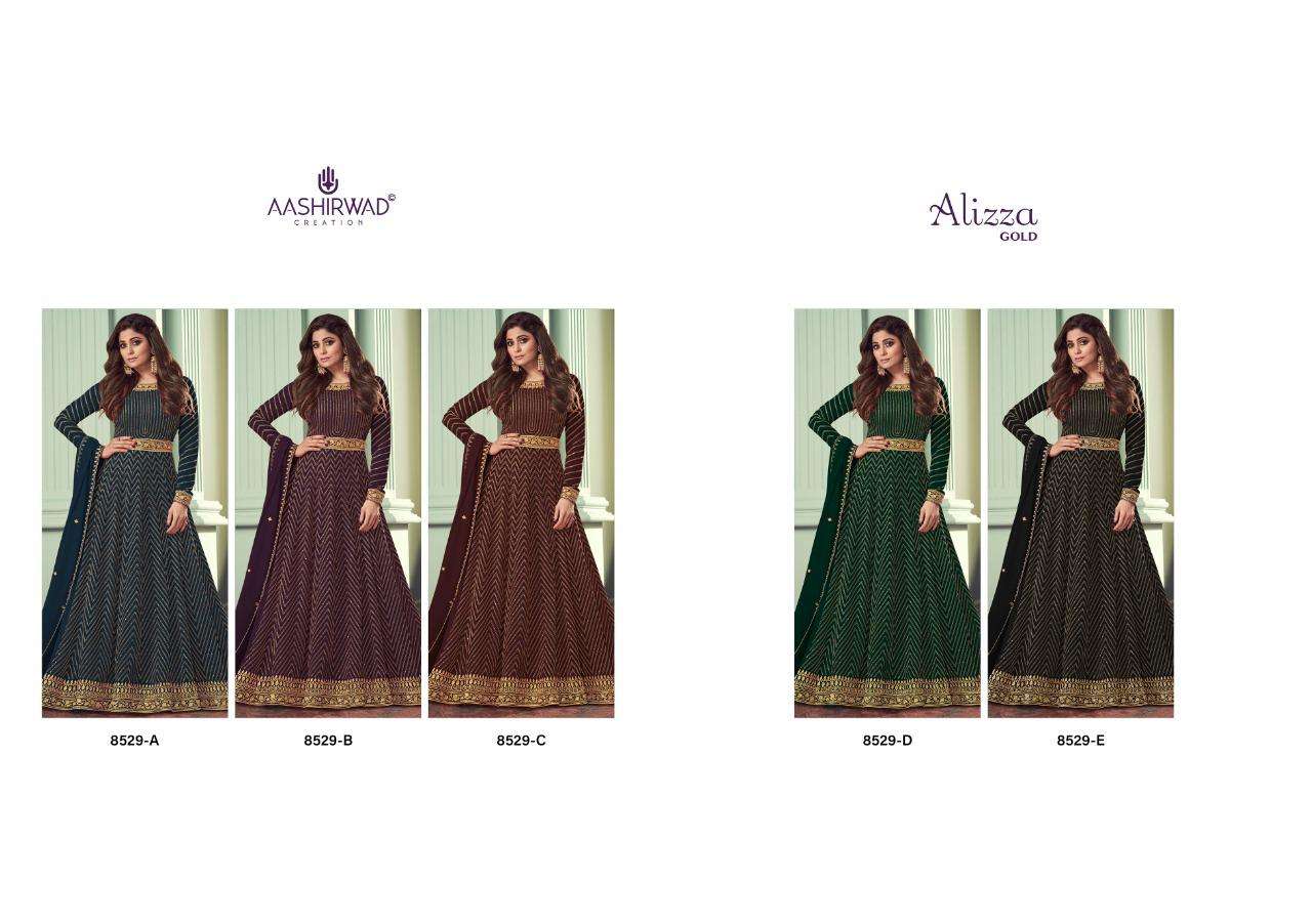 aashirwad creation alizza gold 8529 series party wear suits catalogue wholesaler surat