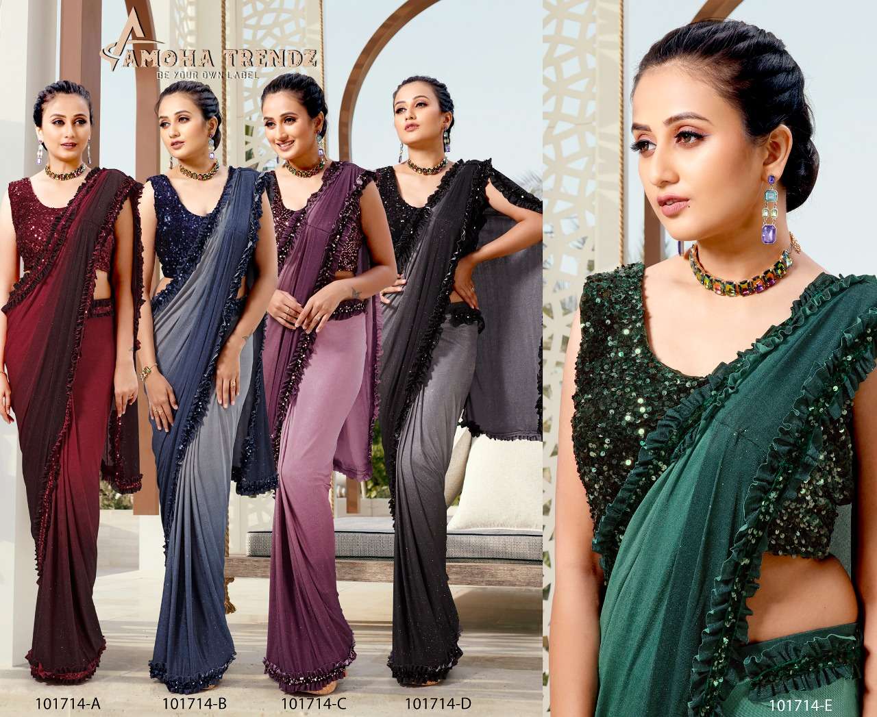 amoha trendz 101714 series exclusive designer saree catalogue wholesale price