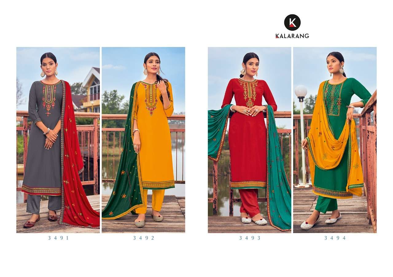 kalarang hazel vol 2 3491-3494 series tradtional look designer salwar suits manufactuer surat
