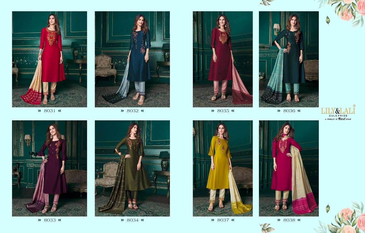 lily and lali meera 8031-8038 series stylish designer kurti catalogue wholesale price
