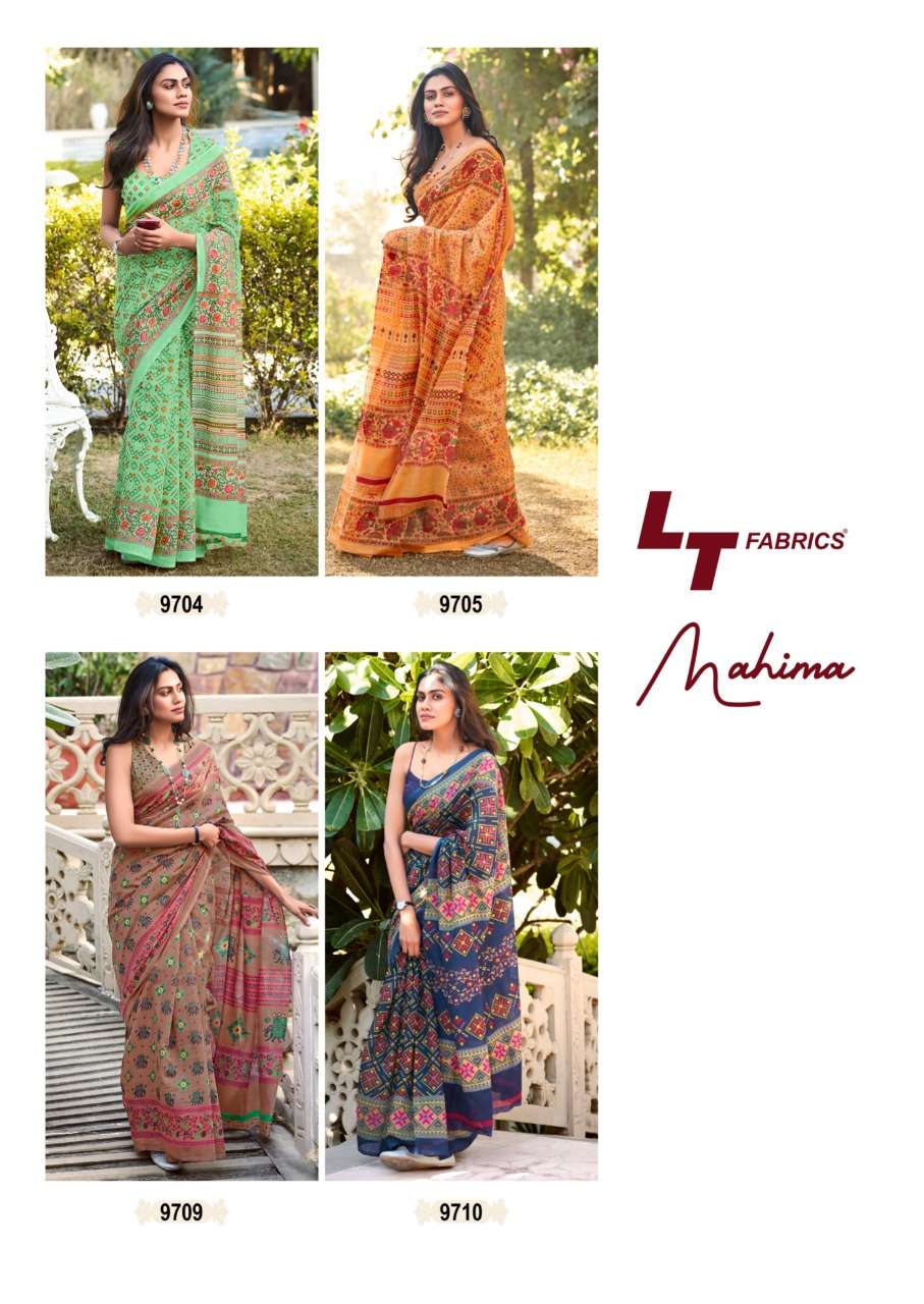 lt fabric mahima fancy designer saree catalogue online supplier surat