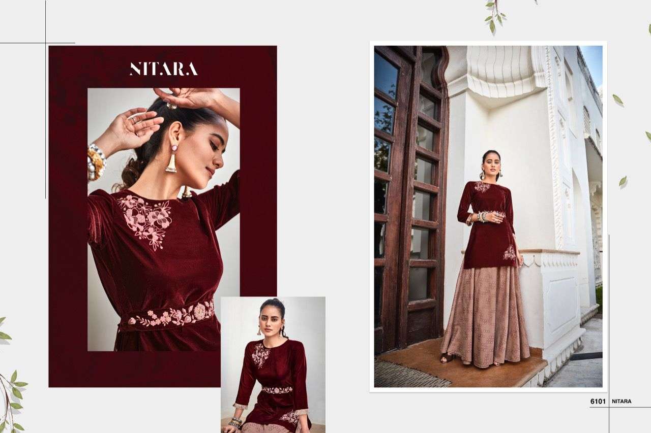 nitara sparkles vol 7 6101-6106 series party wear designer kurti catalogue manufacturer surat