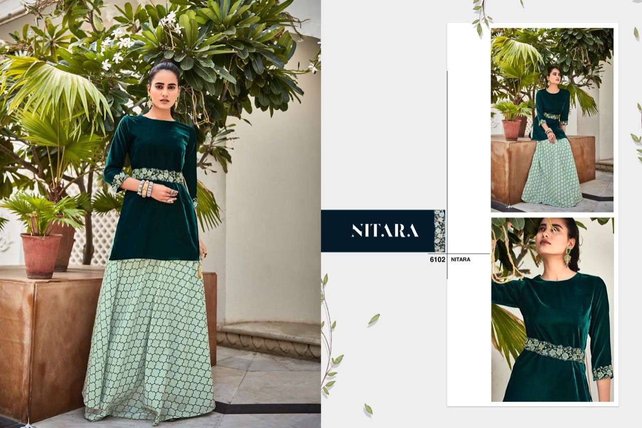 nitara sparkles vol 7 6101-6106 series party wear designer kurti catalogue manufacturer surat