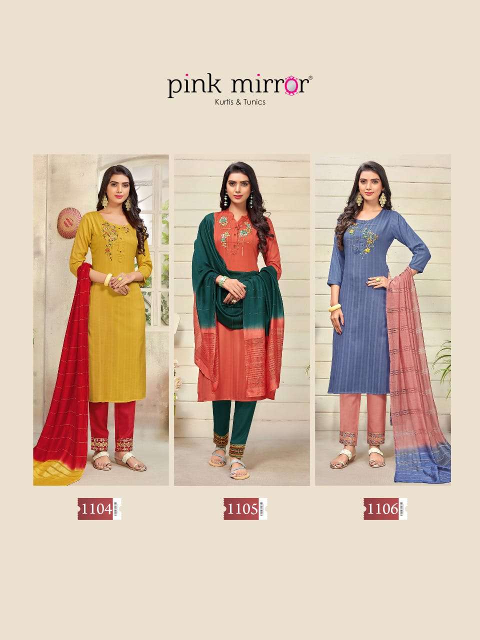 pink mirror fragrance 1101-1106 series top bottom with dupatta collection wholesale price